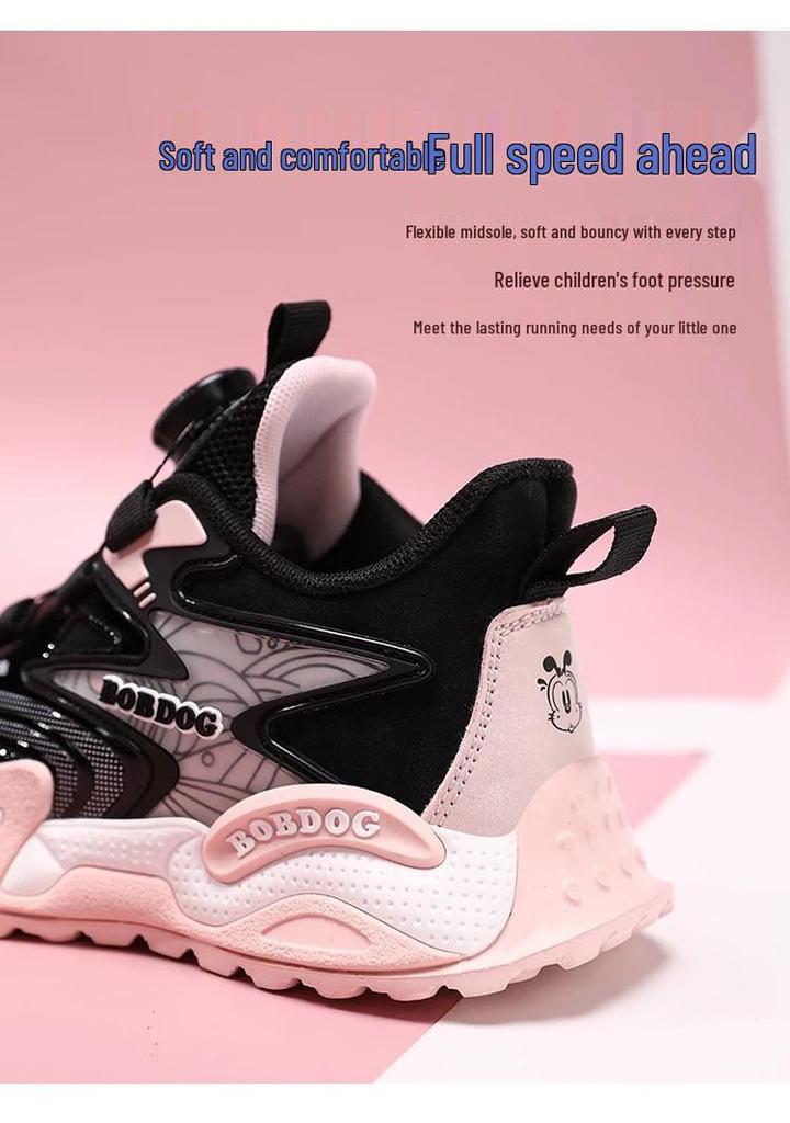Babudou 2026 Girls' Sports Shoes: Autumn Leather, Waterproof, Rotating Buckle for Little & Big Kids