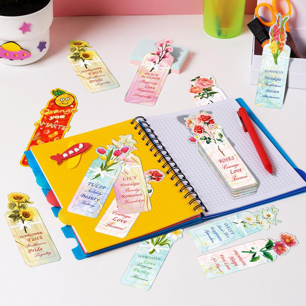 20 Creative Themes Paper Shaped Bookmarks Plants Flowers Student Gifts Messages Bookmark Clips