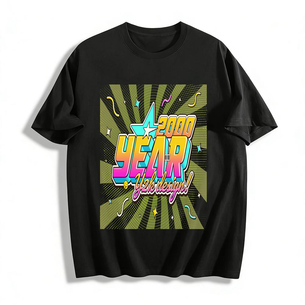 

Y2K Vintage Style Printed Top 2000 YEAR Theme Street Trend Loose Casual Short Sleeve T-Shirt Pure cotton T-shirt XXS