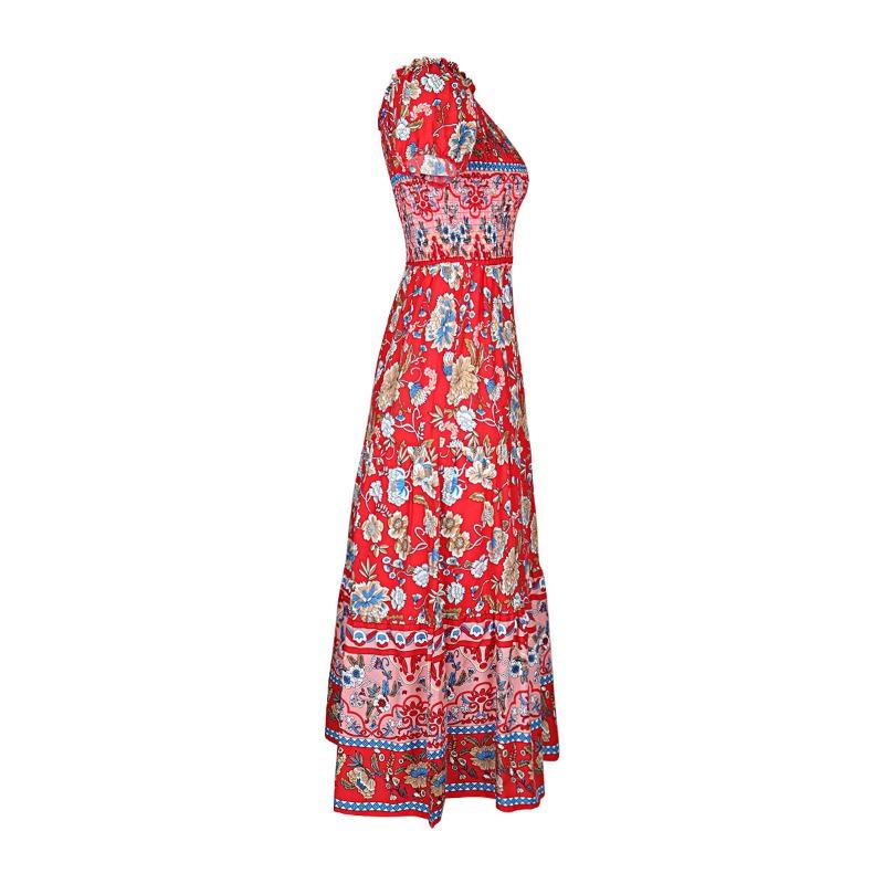 Women's Summer Vintage Ethnic Vacation Off-the-Shoulder Print Dress