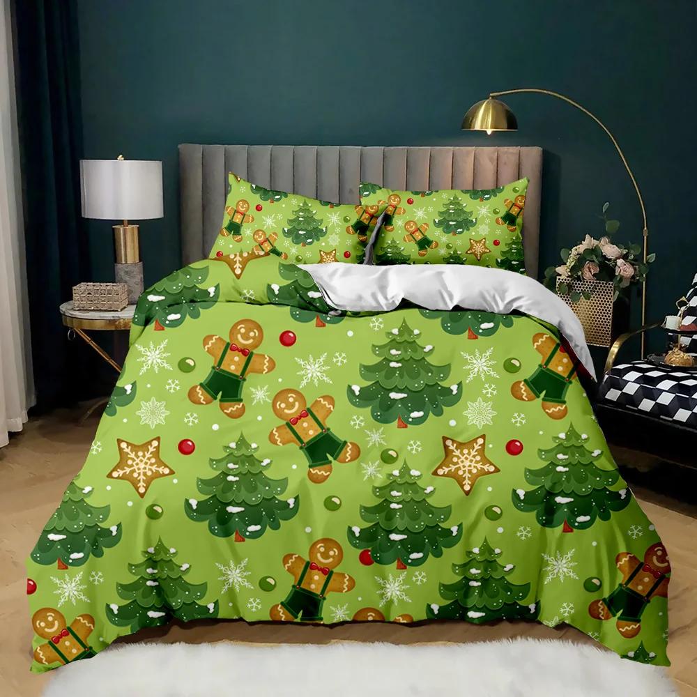 Christmas Duvet Cover Merry Christmas Tree Stockings Green Background Twin Bedding Set Double Queen King Polyester Qulit Cover