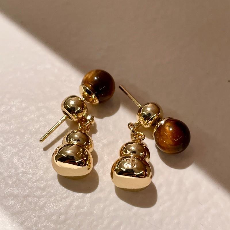 Natural tiger's eye stone series stud earrings for women Maillard exquisite retro earrings niche light luxury high-end temperament earrings