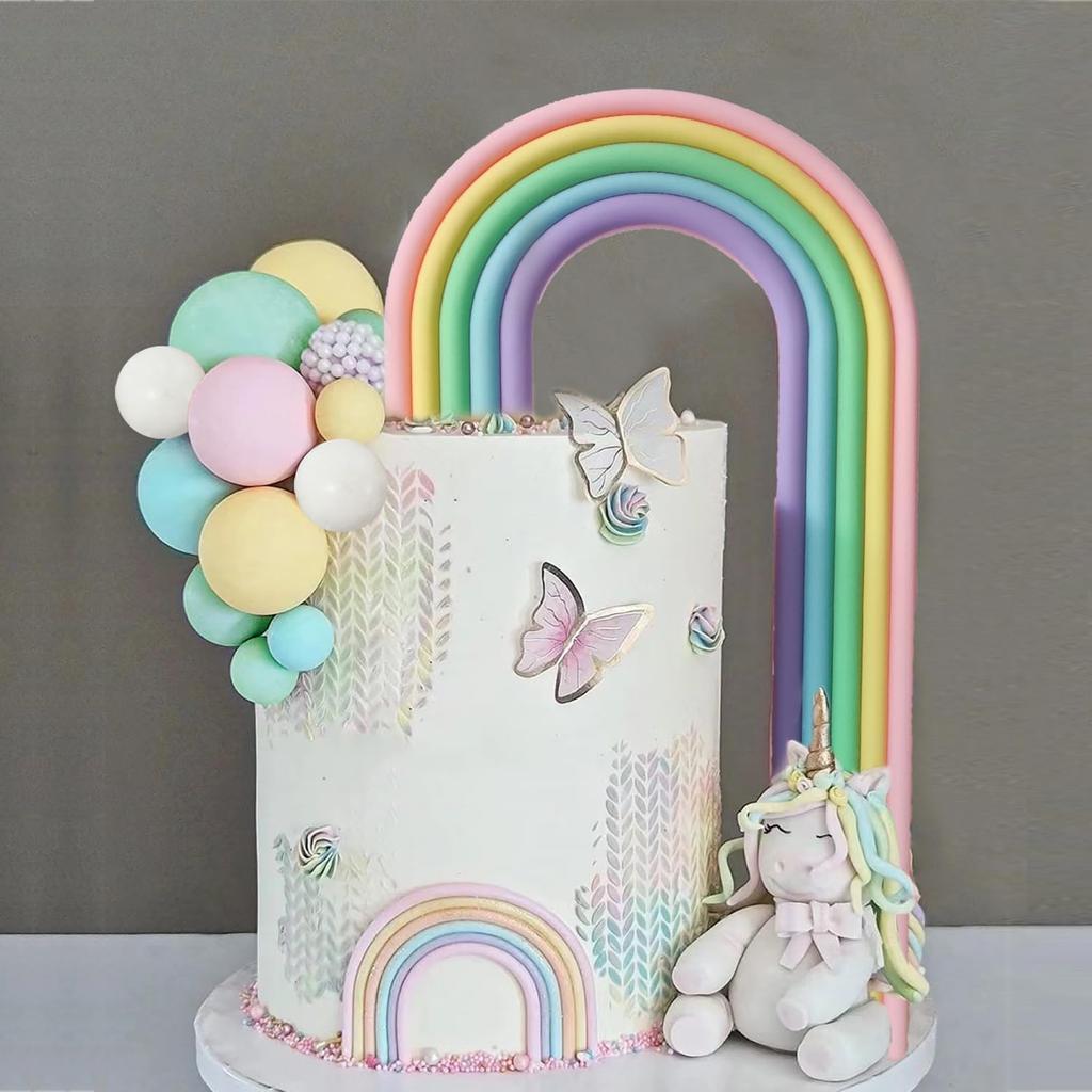 28PCS Rainbow Cake Toppers Colorful Balls Cake Decorations for Wedding Baby Shower Girls Boys Birthday Party Supplies