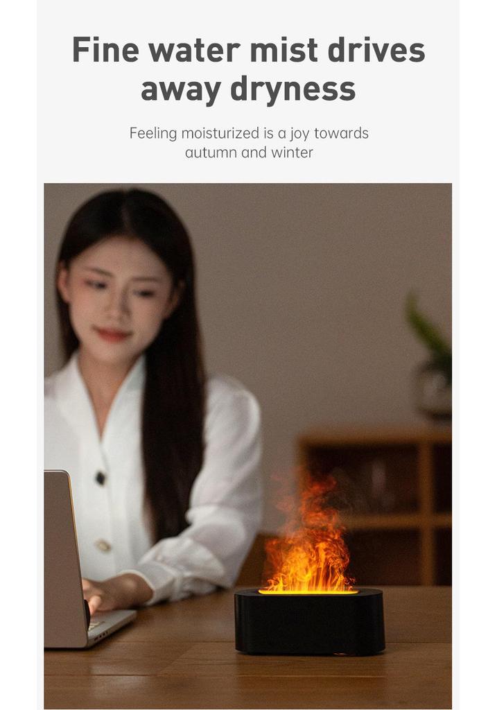 Seven-Color Simulated Flame USB Aroma Diffuser for Home and Office