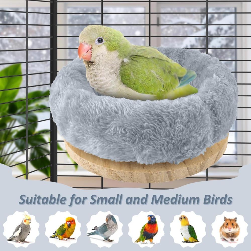 Warm Bird Nest for Cage, Removable Plush Parrot Hammock Resting Perch Platform for Budgies Cockatiel Conure Parakeet Hamster, Washable Nesting Bedding