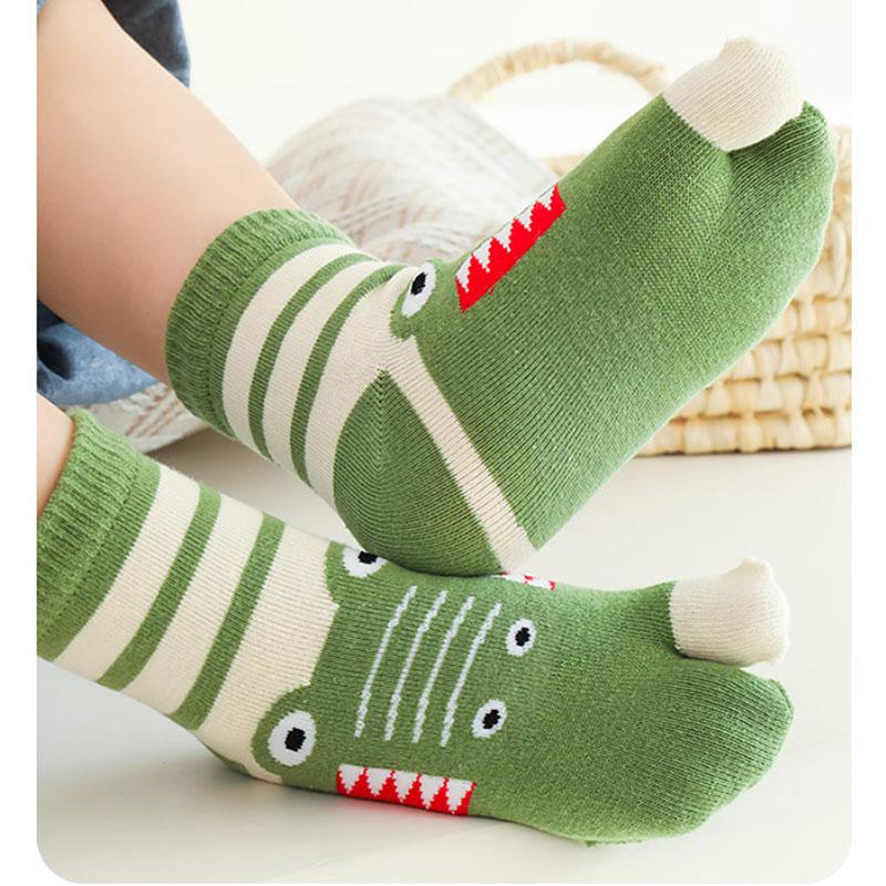 5 Pairs New Style Children Two Toed Tabi Socks for Kids Boys Girls Student Cartoon Animal Pure Cotton Soft Split Thumb Toe Socks