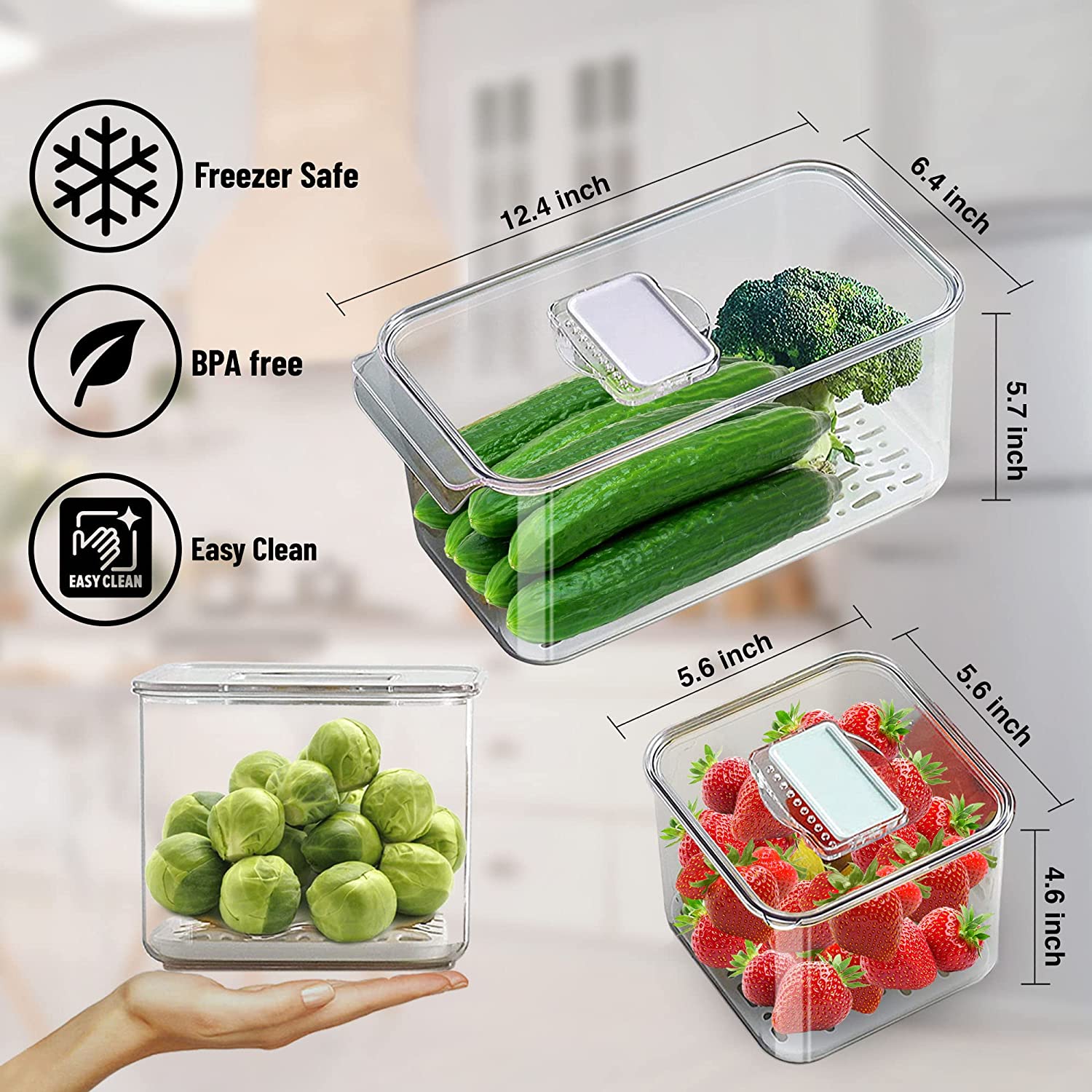 

Контейнеры для хранения продуктов для холодильника, хранения фруктов, овощей, штабелируемый органайзер для холодильника с морозильной камерой из 3 предметов, корзина для ящиков Fresh Keeper