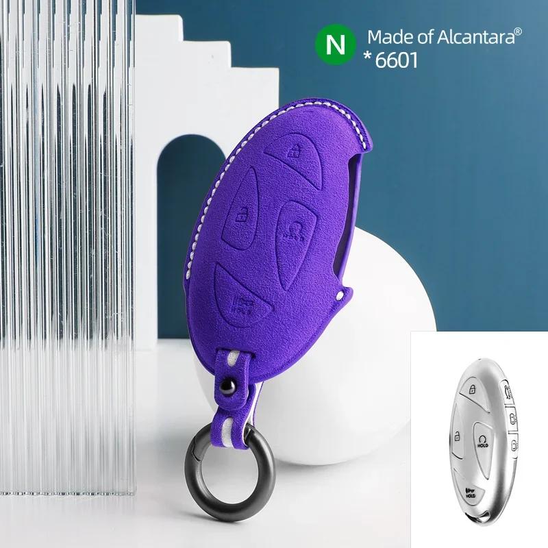 Interior Mouldings 7 Buttons Car Key Case For Hyundai Grandeur GN7 Kona Ev 2023 lonic 6 Auto Smart Remote Suede KeyChain Cover S