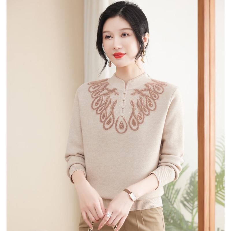 SNOWFLYING Women's New Chinese Style Rhinestone Sweater
