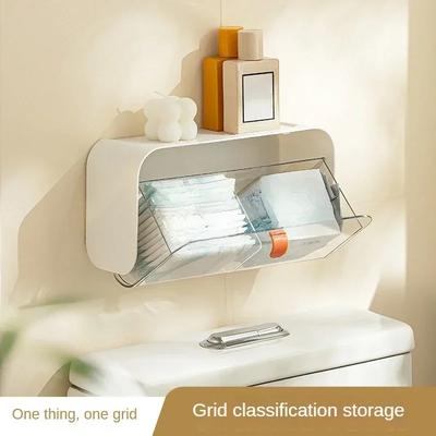 Toilet Storage Box Wall Mounted Cotton Pad Storage Boxes Dustproof Bathroom Organizer Makeup Lipstick Adhesive Jewelry Holder