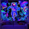 Custom Print Trippy Astronaut Mushroom Forest Planet Blacklight Reactive UV Tapestry Art Deco Design with Glow In Dark Feature