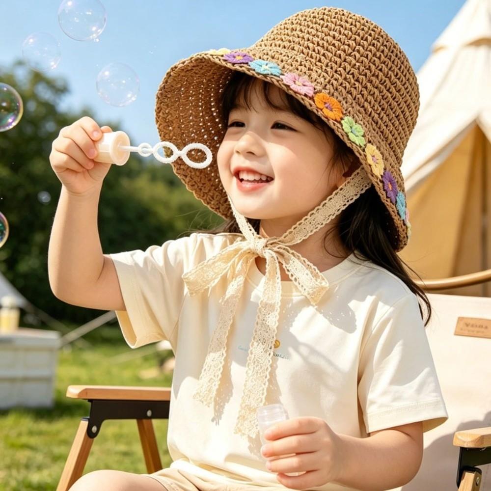 Foldable Design Straw Sun Hat Lace Up Detail Kids Sun Hat Fashion UV Protection Hat Beach Use