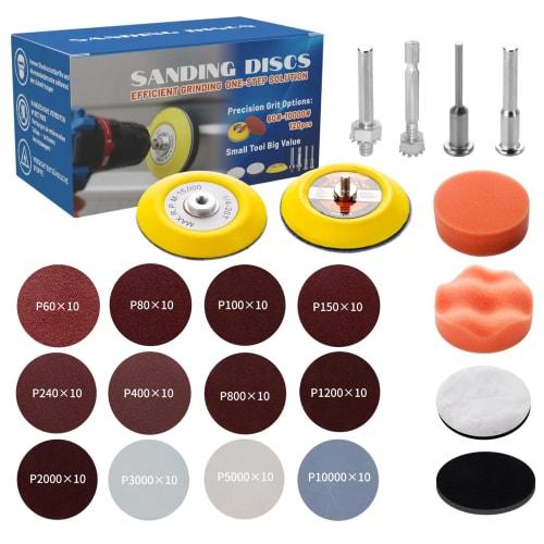 75mm Waterproof Sandpaper Set for Wet and Dry Use, Perfect for Polishers and Drills, Includes Precision Polishing Pad and Sponge (Cylindrical Hex Shan