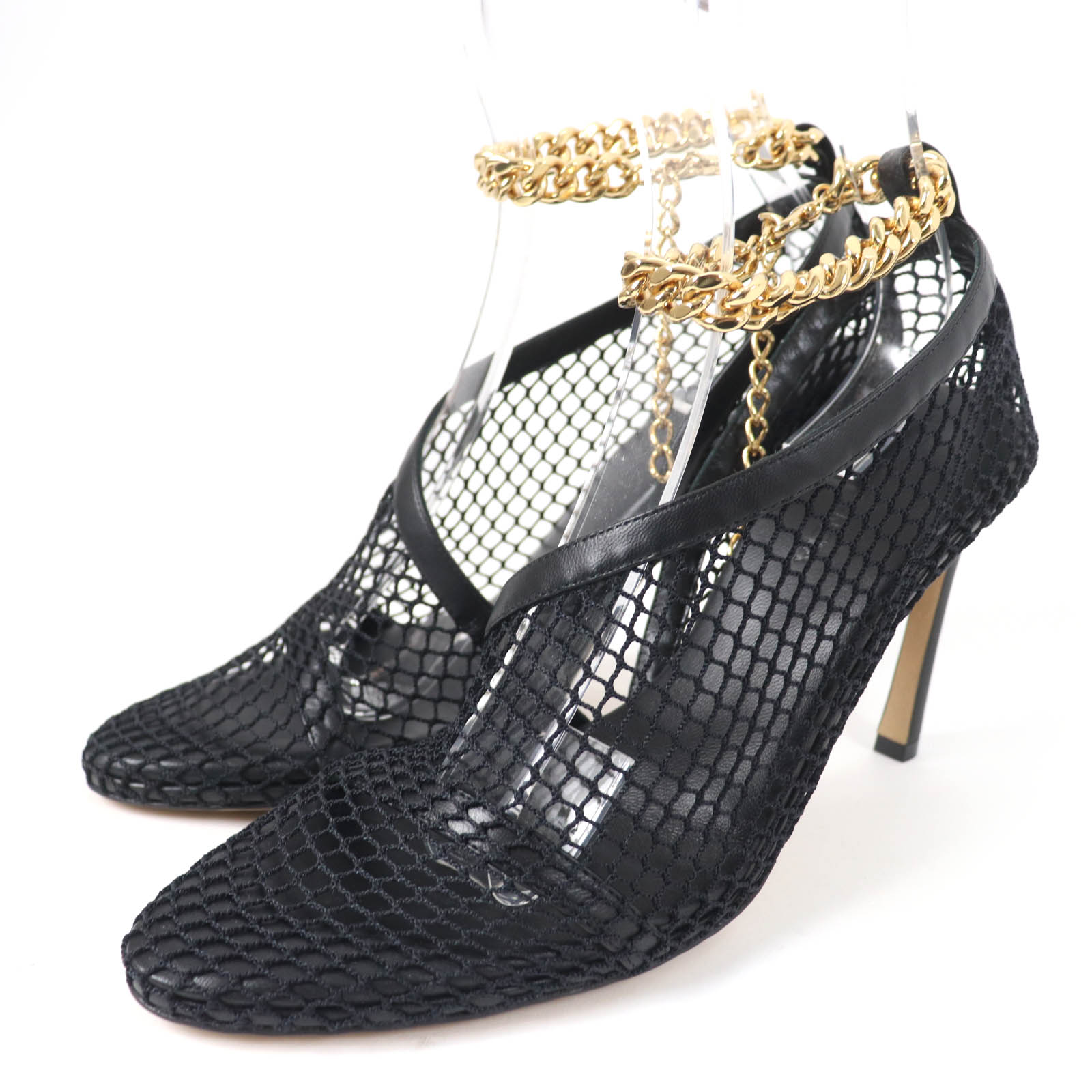 Pristine BOTTEGAVENETA pumps Chain trim mesh black Women 37 Used