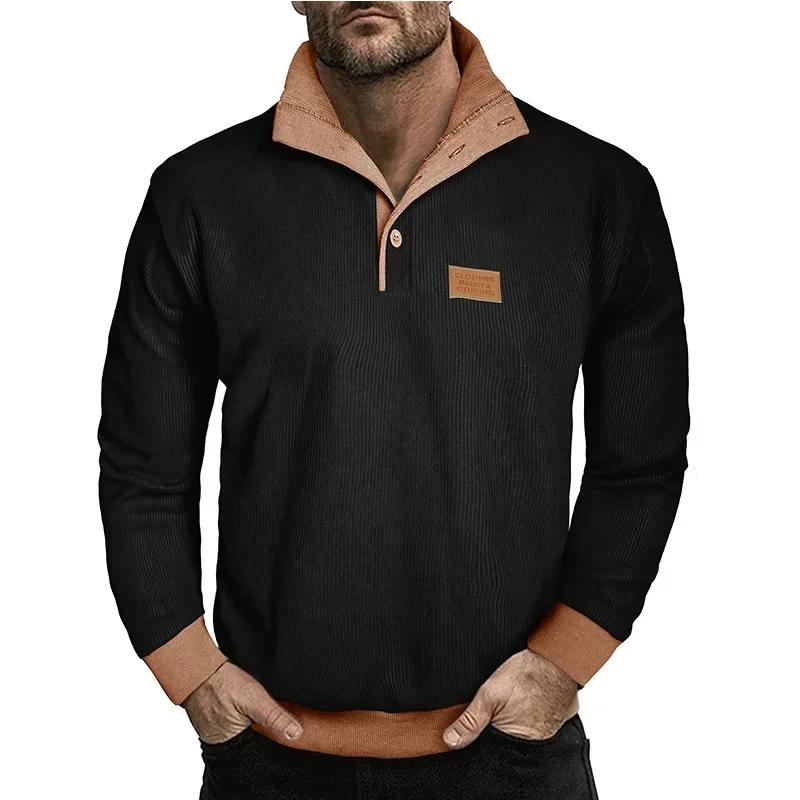 Autumn Winter Men's Casual Hoodie Long Sleeve Corduroy Fleece Stand Collar Loose Warm Sweatshirts Men