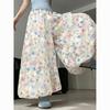 Summer French Style Floral Palazzo Pants Women High Waist Loose Boho Print Wide Leg Trousers with Drapery Comfortable & Elegant