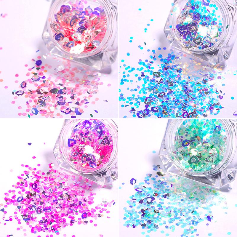 EBANKU Holographische Nagel-Pailletten – 24 Bunte Glitzer-Flocken Für Nail Art, Gesicht & DIY | Inkl. Stern, Herz, Blume