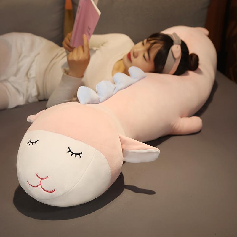 80-160cm Extended Sleeping Sheep Lamb Plush Toy Pillow Stuffed Animal Cow Hippo Pillow Home Decor Present Designed for Girls School Nap Pillow