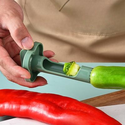 Descaroçador de Frutas e Pimentões 2 em 1, Descaroçador de Pimentões Coloridos, Ferramenta para Remover Sementes, Utensílio de Cozinha Portátil, Ferramenta Reutilizável para Descaroçar Frutas e Legumes