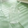 Clear Milk Tea Cup Stripe Pattern Drinking Cup Ins Glass Straw Cup  Gift
