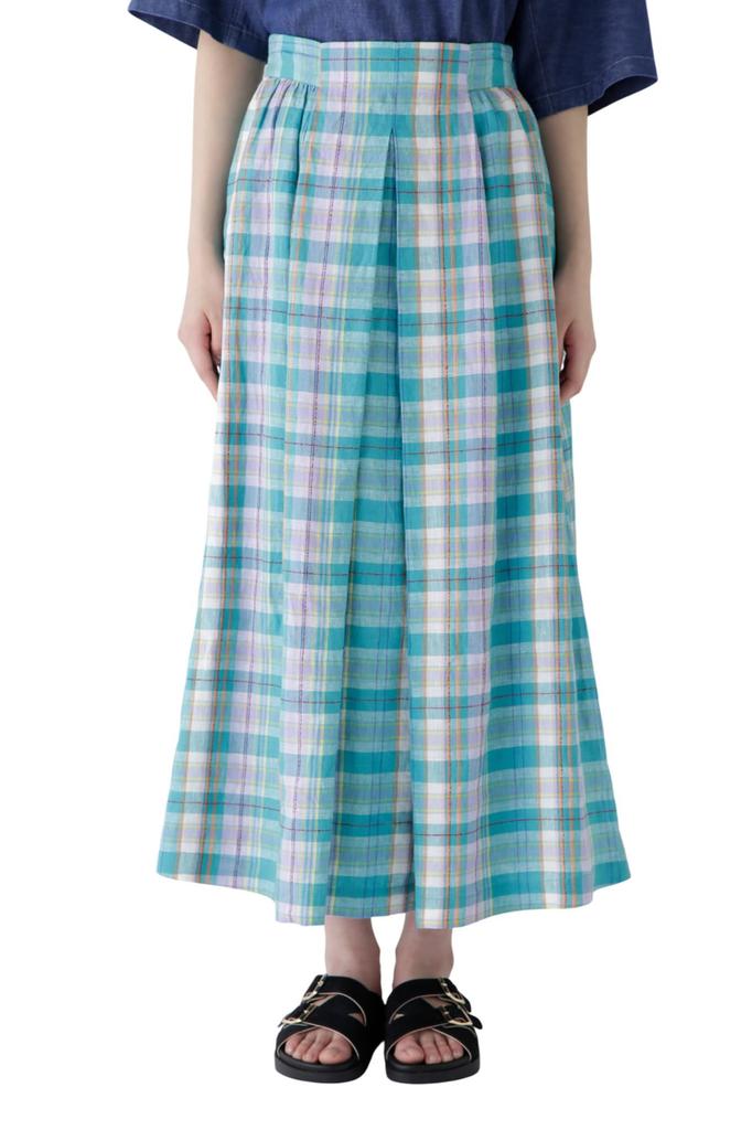 Human Woman Voluminous Tucked Skirt Check Check (Madras Pattern) / Women's / 077-5120402 143_Green