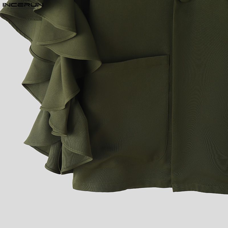 INCERUN Men Lapel Ruffled Splits Sleeve Casual Loose Party Blazer Coats