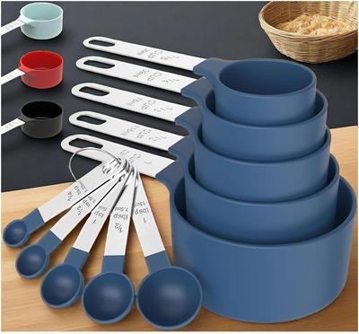 10 Stuks Maatbekers en Lepels Set, Stapelbare Bekers en Lepels, Nestelbare Maatbekers met Roestvrijstalen Handvat, Keukengadgets voor Koken & Bakken