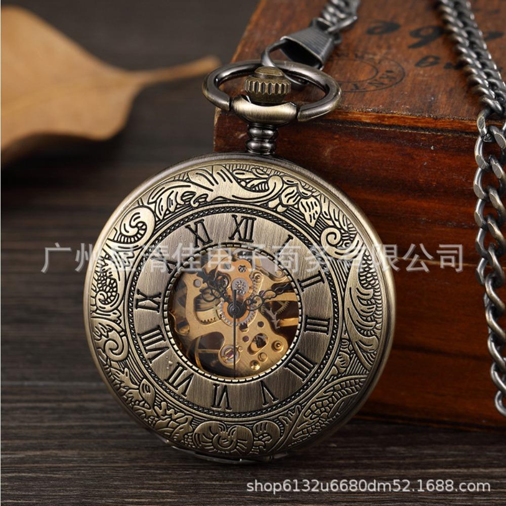 Римские полые зеленые, с двойным открытием, ручные механические карманные часы, ретро