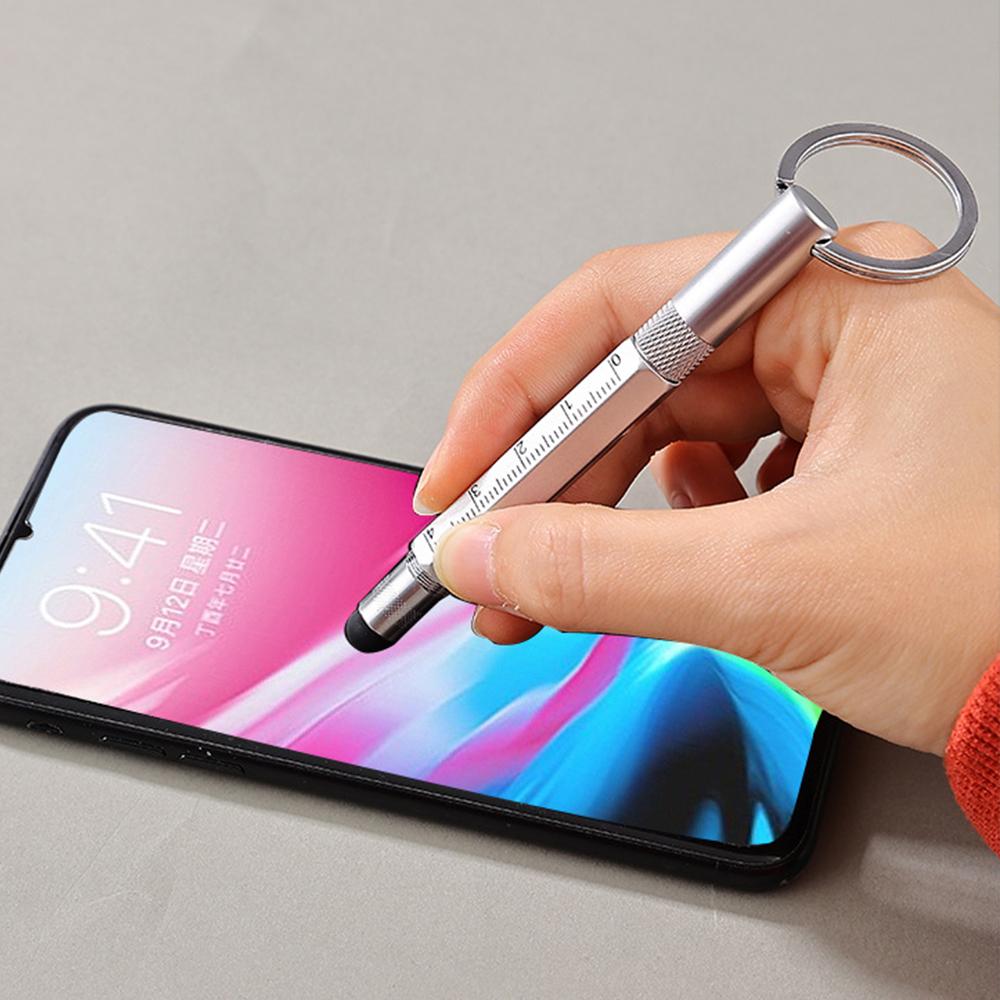 Monking 6 In 1 Multifunctional Pen With Keychain Touch Screen Stylus Capacitive Pen With Screwdriver Ruler Ballpoint Pencil Tool
