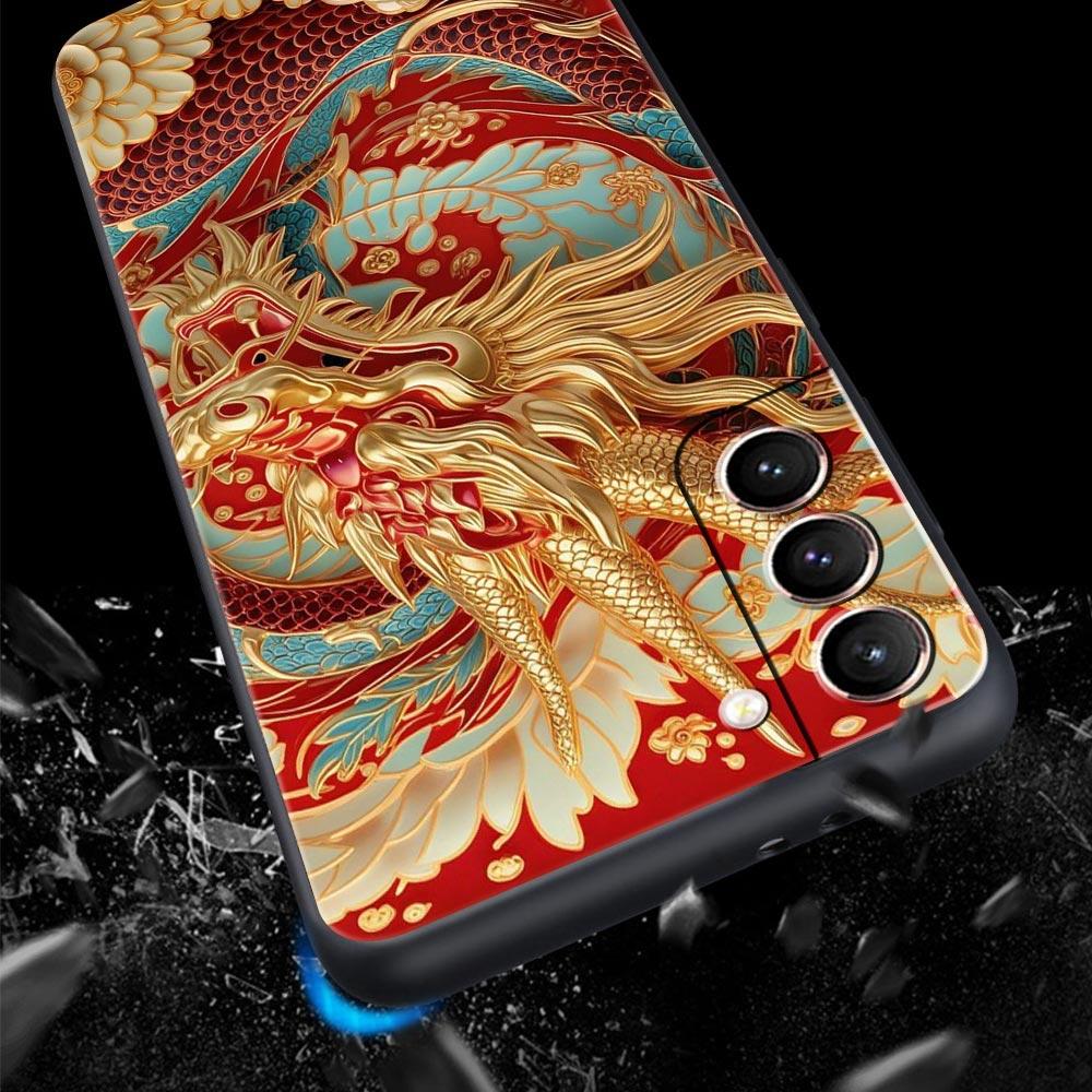 Custodia per Telefono Chinoiserie Fiore Drago Loong per Samsung Galaxy S26 S25 S24 S23 S22 S20 S21 FE Ultra S25 Edge Plus Cover Morbida in TPU