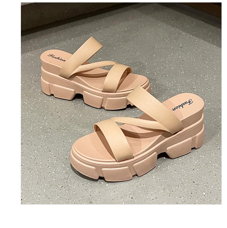 Women's Summer Platform High-Heeled Sandals: Stylish Slip-On Flip Flops with Thick Soles and Versatile Elevation.