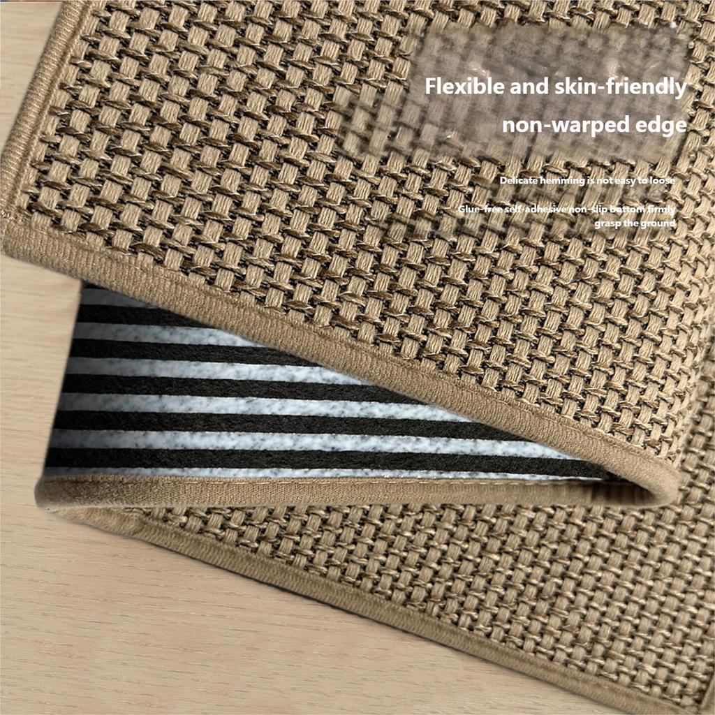 Entryway Rug with Woven Faux Linen Design Antislip Base Absorbent Door Mat for Enhances Safety in Family Environment