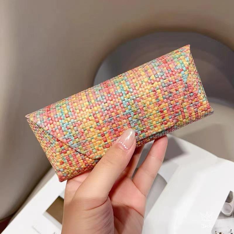 Straw-Patterned Portable Anti-Pressure Eyeglass Case For Men And Women, Simple Eyeglass Storage Box, Stylish Eyeglass Case
