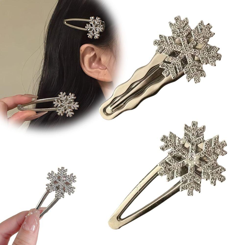 Christmas Rhinestones Snowflake Hair Clip Metal Broken Clips Gifts BB Clip  for Woman Girls