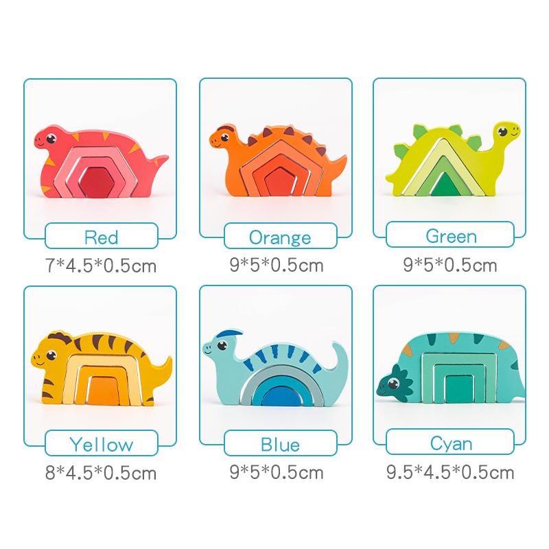 Kids Early Education Puzzle Toys -Wooden Dinosaur Color Shape Matching Training for Kids Over 3 Years Old, Hand-Eye Coordination