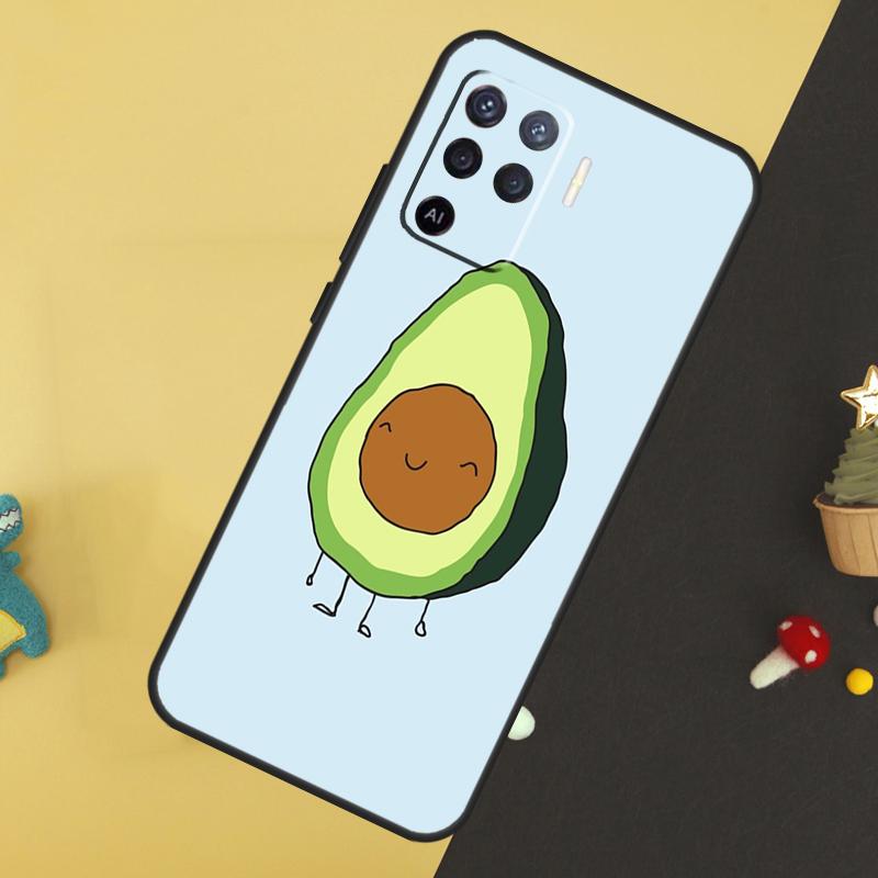 Cute Cartoon Avocado Fitness For OPPO A78 A98 A58 A54 A74 A94 A76 A96 A5 A9 A52 A72 A77 A79 A53S A57S A15 A16 A17 Case