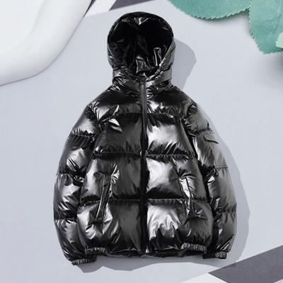 Men Cotton Coat Hooded Long Sleeve High Gloss Surface Quilted Jacket with Pockets Loose Fit Thickened Warm Short Outerwear