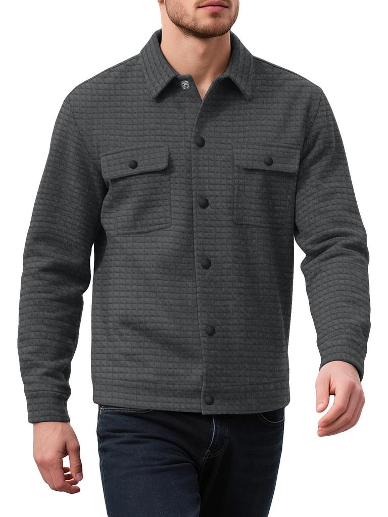 Men's Autumn Winter Plaid Jacquard Cardigan with Zipper Pockets & Button-up Hoodie