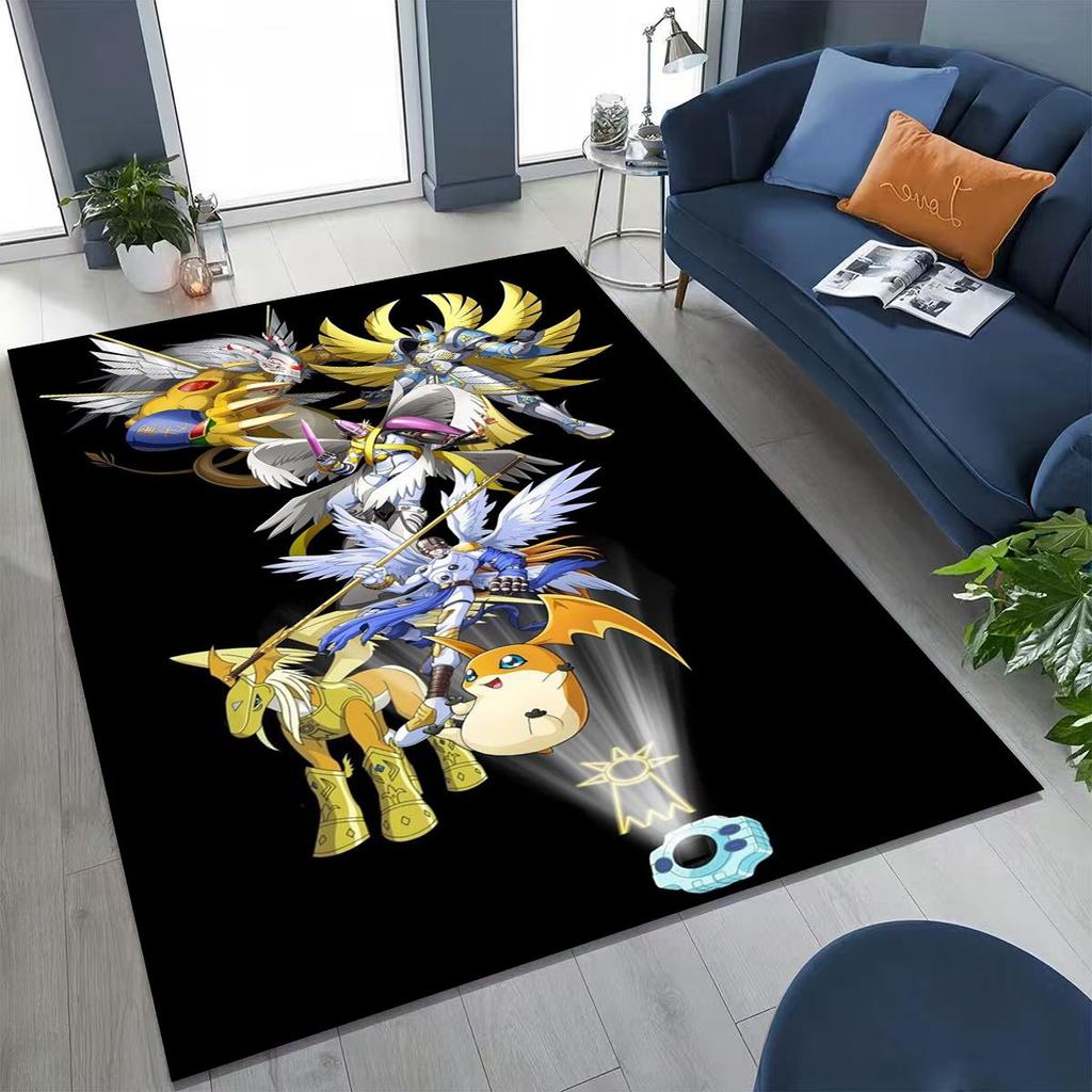 Retro Digimon Adventure Angewomon Agumon Cartoon Rug for Bedroom Living Room Sofa Home Doormat Decor,Kids Non-slip Floor Mat