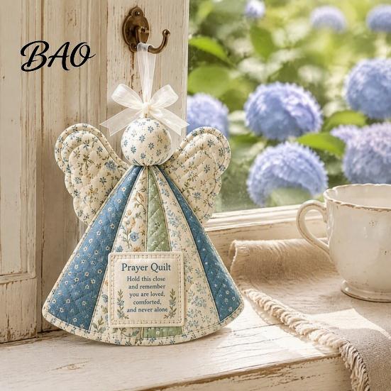 Soft Fabric Christmas Decor Prayer Quilt Angel Ornament, Filled Love Faith Decoration, Decorative for Mantel Handmade Quilted Keepsake Xmas Tree, Door