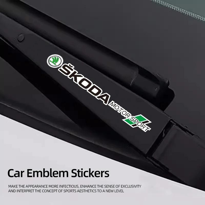 BATA7 4Pcs Skoda Car Badge Sticker, Rearview Mirror & Wiper Decal, Motorsport Logo Sticker for Octavia 3 Fabia Kodiaq Kamiq RS Rapid