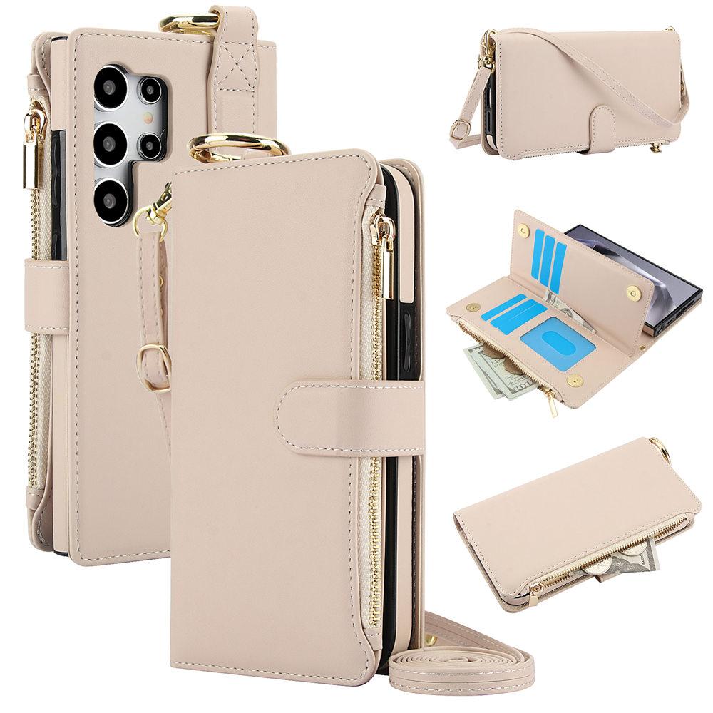 

Zipper Leather Wallet Case For Samsung Galaxy S25 S24 Ultra S23 Plus S22 S21 S20 A55 A15 A13 A14 A53 A52 A54 Crossbody Wristband For Galaxy S25 Plus білий