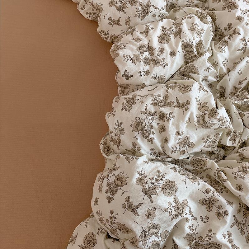 4 Piece Bedding Set Double Layer Gauze Quilt Cover Bed Sheet Pillow Cases Student Duvet Cover Fitted Sheet Soft Comfortable Bedding Set