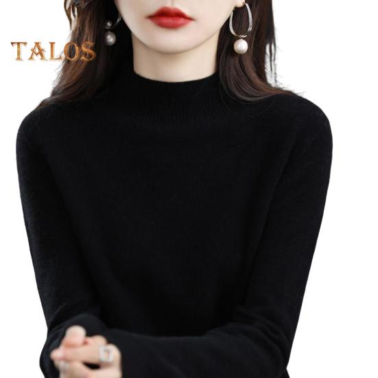 Genser for kvinner Langermet Genser med middels krage Myk Stretchy Ensfarge Strikket topp med bunnlag for daglig bruk