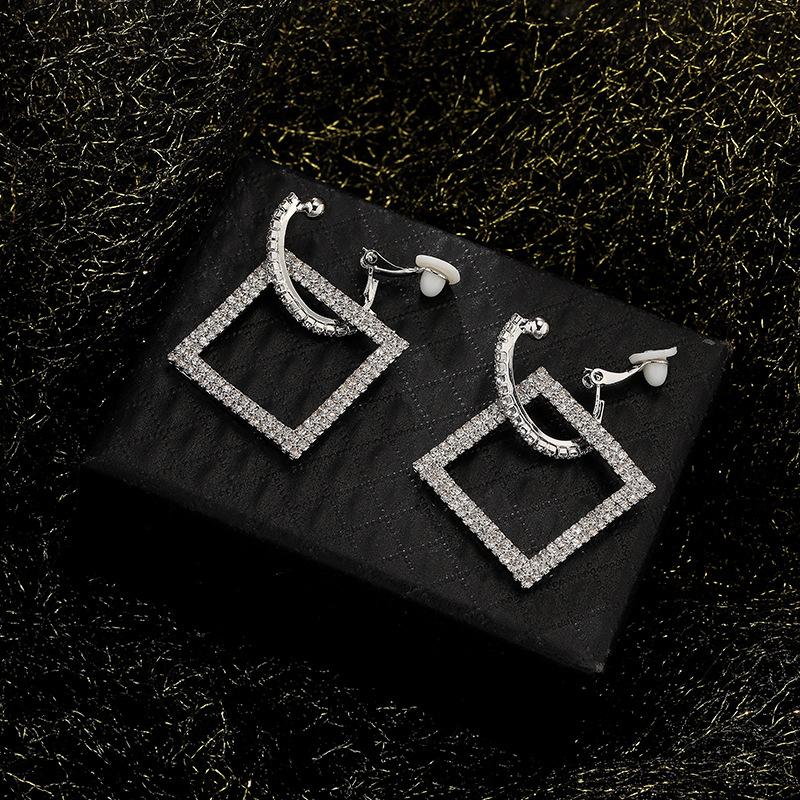 

Геометрические квадратные висячие серьги со стразами, модные серьги-клипсы для женщин, массивные винтажные серьги-каффы