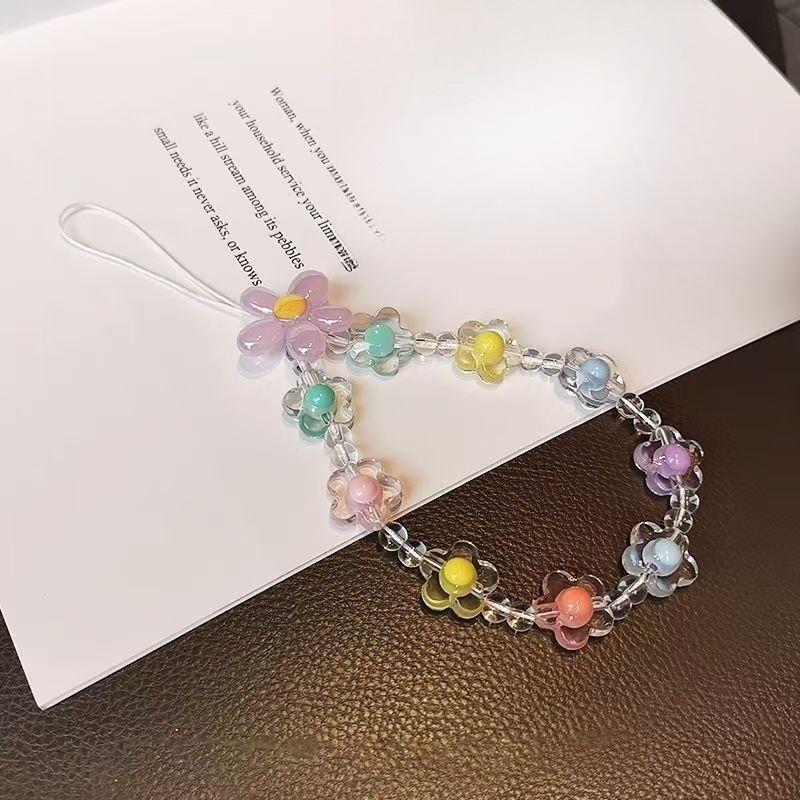 Telefon Anti-Verlust-Lanyard Schlüssel Kurzer Handgelenk-Anhänger Bunter Macaron-Anhänger mit runder Perle Damen-Handkette Handy-Lanyard