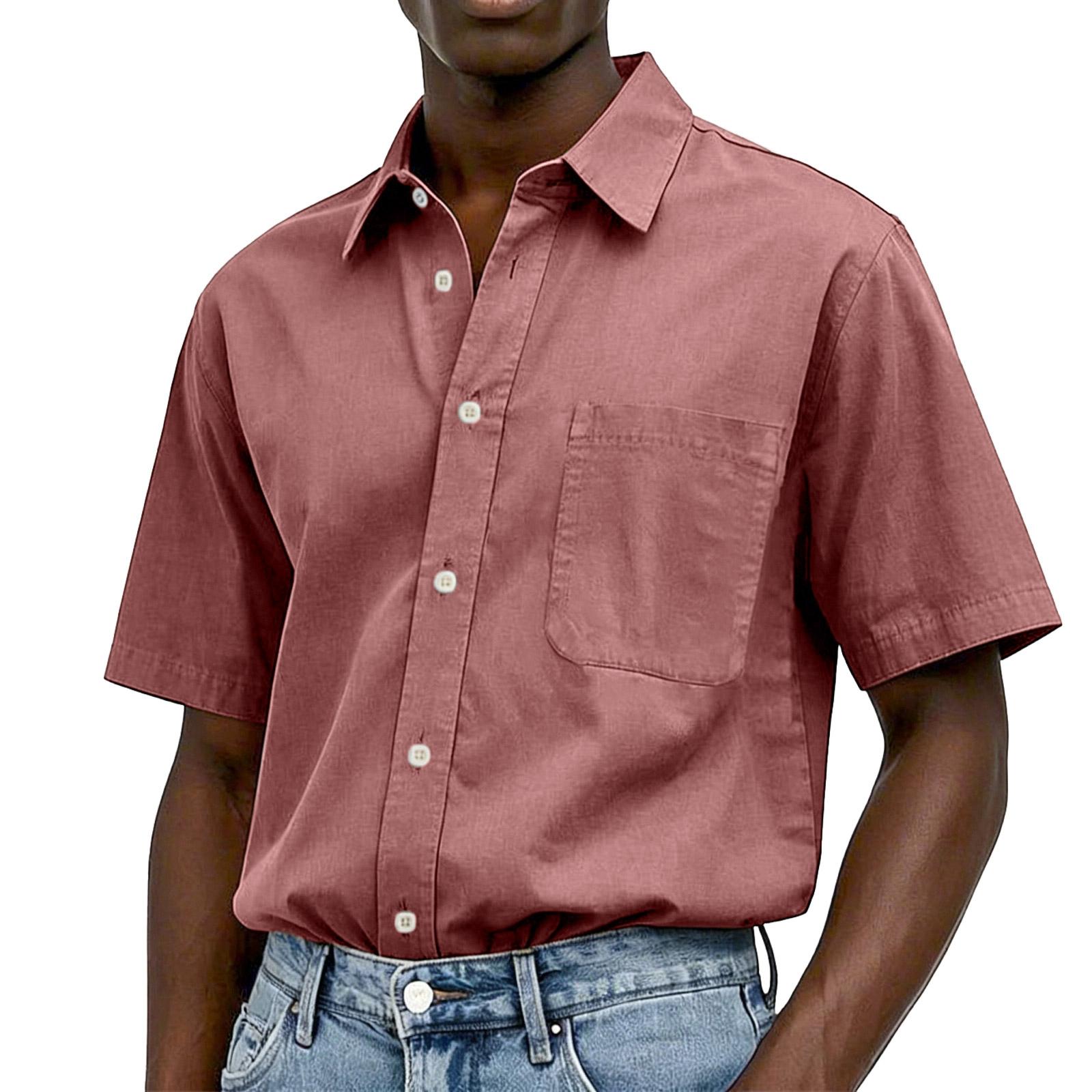 

Men s Casual Pocket Shirt, Washed Cotton, Button-up, Men s Short-sleeved Shirt XL кавун червоний колір