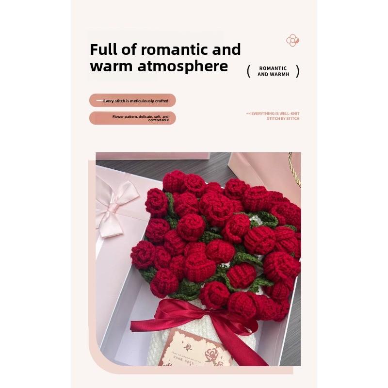 Country-style Rose Bouquet Blanket Valentine's Day Gift for Best Friends Knitted Hyacinth Wool Blanket