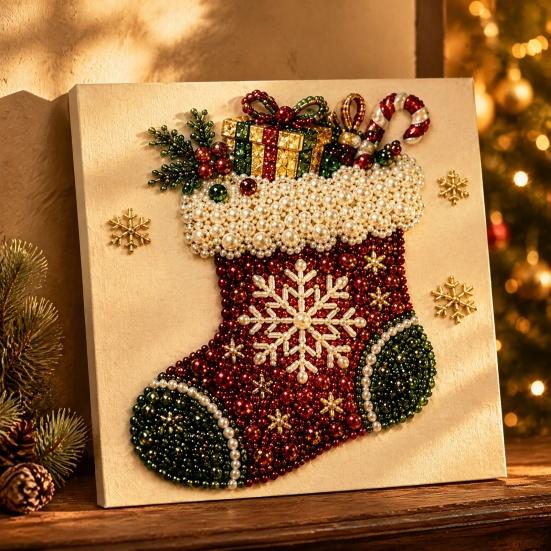 Set d'Arte Pittura con Perline Kit di Perle di Natale Fai da Te con Cornice in Legno, Artigianato Decorativo, Ghirlanda/Decorazioni da Tavolo Babbo Natale/Albero di Natale/Calza/Alce