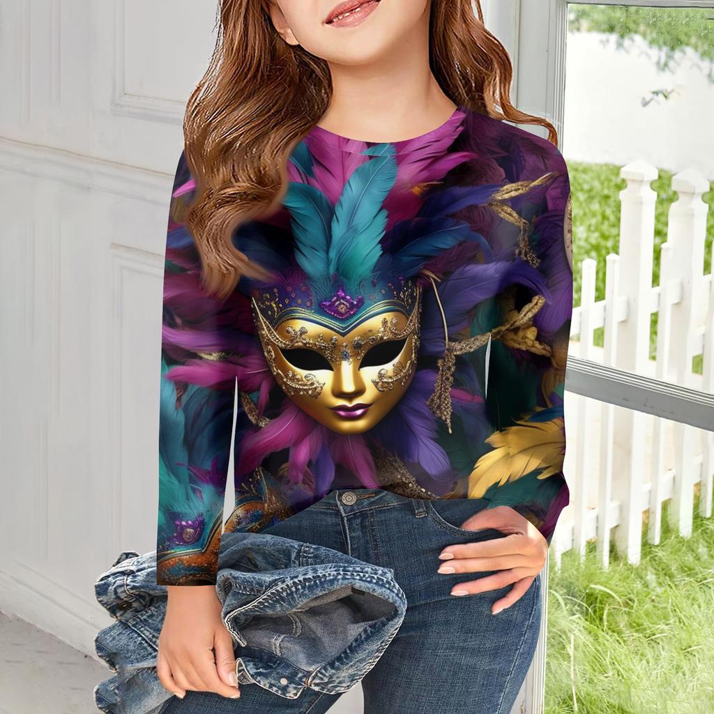 Dívčí trička s dlouhým rukávem Dětské podzimní topy Kulatý výstřih Potištěná základní trička